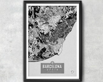 BARCELONA Spain Map with Coordinates, Barcelona Wall Art, Barcelona Map, Map Art, Map Print, Barcelona Print, Barcelona Art, Map, Wall Art