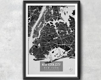 NEW YORK Map with Coordinates, New York Map, Map Art, Map Print, New York Print, New York Art, New York Gift,  New York Decor, New York, NYC
