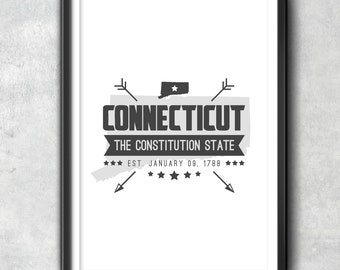 CONNECTICUT State Badge Print, Typography Poster, Connecticut Poster, Connecticut Art, Connecticut Gift, Connecticut Decor, Connecticut