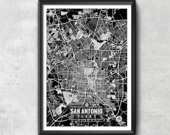 SAN ANTONIO Texas Map with Coordinates, San Antonio Map, Map Art, Map Print, San Antonio Print, San Antonio Art, San Antonio Wall Art, Map