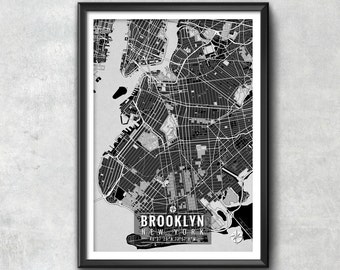 BROOKLYN New York Map with Coordinates, Brooklyn Wall Art, Brooklyn Map, Map Art, Map Print, Brooklyn Print, Brooklyn Art, Brooklyn Gift