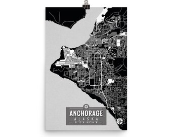 ANCHORAGE Alaska Map with Coordinates, Anchorage Map, Map Art, Map Print, Anchorage Print, Anchorage Wall Art, Anchorage Gift, Map, Alaska