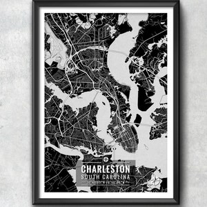 CHARLESTON South Carolina Map with Coordinates, Charleston Wall Art, Charleston Map, Map Art, Map Print, Charleston Print, Charleston Art