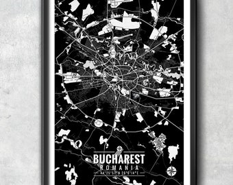 Bucharest Romania Map with Coordinates, Bucharest Romania Wall Art, Bucharest Romania Map, Map Art, Map Print, Bucharest Romania Print, Art