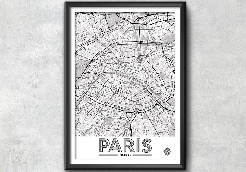 PARIS Francia mapa con coordenadas París Wall Art Mapa de Etsy México