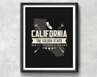 CALIFORNIA State Badge Print, California Wall Art, Typography Poster, California Poster, California Art, California Gift, California