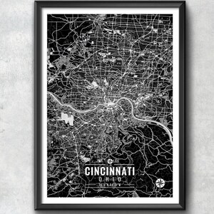 CINCINNATI Ohio Map with Coordinates, Cincinnati Map, Map Art, Map Print, Cincinnati Print, Cincinnati Art, Cincinnati Wall Art, Wall Art image 1