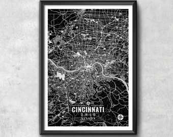 CINCINNATI Ohio Map with Coordinates, Cincinnati Map, Map Art, Map Print, Cincinnati Print, Cincinnati Art, Cincinnati Wall Art, Wall Art