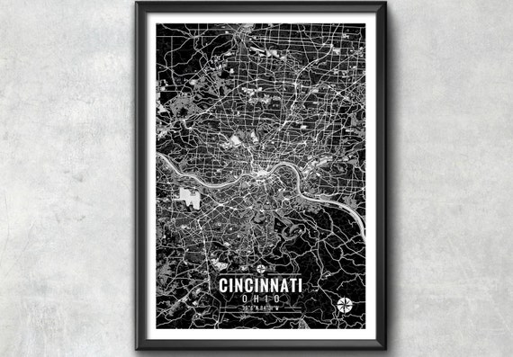 CINCINNATI Ohio Map with Coordinates, Cincinnati Map, Map Art, Map Print, Cincinnati Print, Cincinnati Art, Cincinnati Wall Art, Wall Art