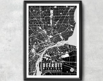 DETROIT Michigan Map with Coordinates, Detroit Wall Art, Detroit Map, Map Art, Map Print, Detroit Print, Detroit Art, Detroit Gift, Map, Art
