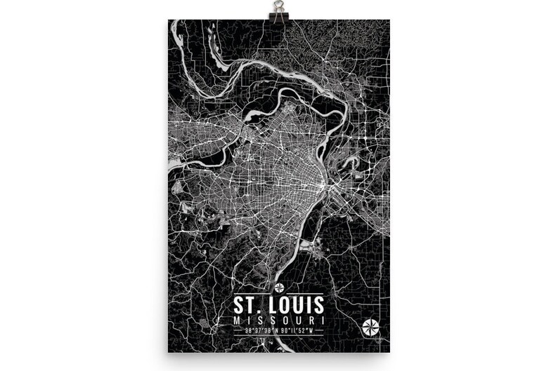 ST. LOUIS Map with Coordinates, St. Louis Map, Map Art, Map Print, St Louis Print, St. Louis Art, St. Louis Gift, St. Louis Decor, Art, Map image 2