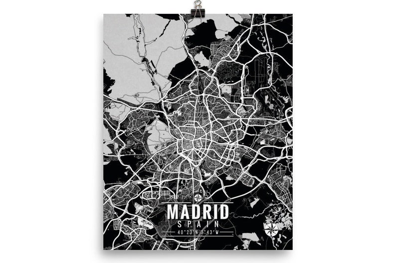 MADRID Spain Map with Coordinates, Madrid Wall Art, Madrid Map, Map Art, Map Print, Madrid Print, Madrid Art, Madrid Gift, Map, Wall Art,Map image 2