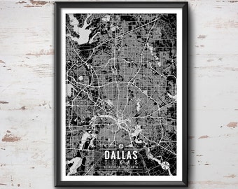 DALLAS Texas Map with Coordinates, Dallas Map, Map Art, Map Print, Dallas Print, Dallas Art, Dallas Wall Art, Map, Dallas, Texas, Wall Art