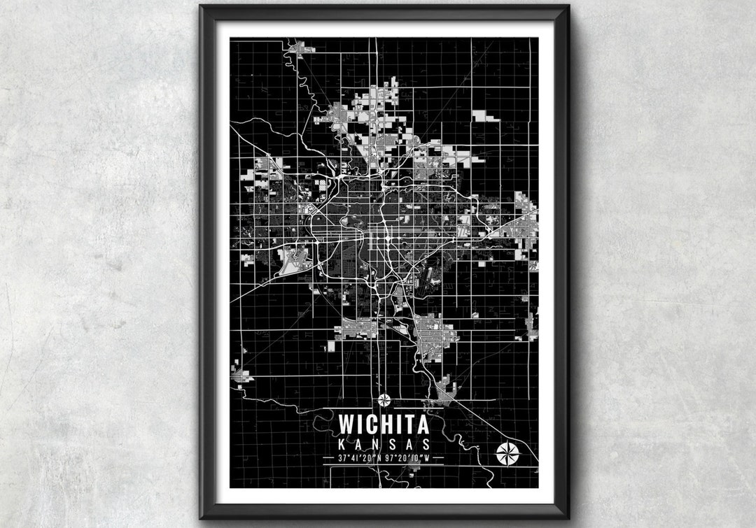 WICHITA Kansas Map With Coordinates Wichita Wall Art Wichita Etsy