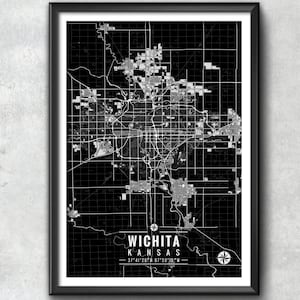 WICHITA Kansas Map with Coordinates, Wichita Wall Art, Wichita Map, Map Art, Map Print, Wichita Print, Wichita Art, Wichita Gift, Map, Art