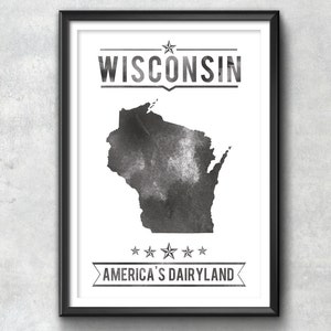 WISCONSIN State Typography Print, Typography Poster, Wisconsin Poster, Wisconsin Art, Wisconsin Gift, Wisconsin Decor, Wisconsin Print, Love CHARCOAL