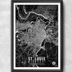 ST. LOUIS Map with Coordinates, St. Louis Map, Map Art, Map Print, St Louis Print, St. Louis Art, St. Louis Gift, St. Louis Decor, Art, Map image 1