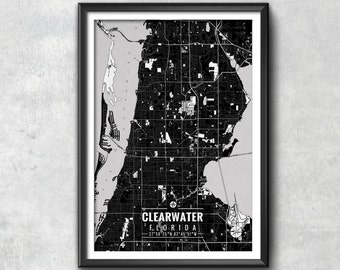 Clearwater Florida Map with Coordinates, Clearwater Florida Wall Art, Clearwater Florida Map, Map Art, Map Print, Clearwater Florida Print