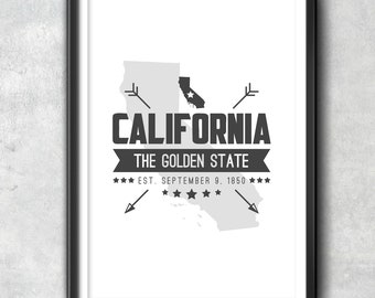 CALIFORNIA State Badge Print, California Wall Art, Typography Poster, California Poster, California Art, California Gift, California