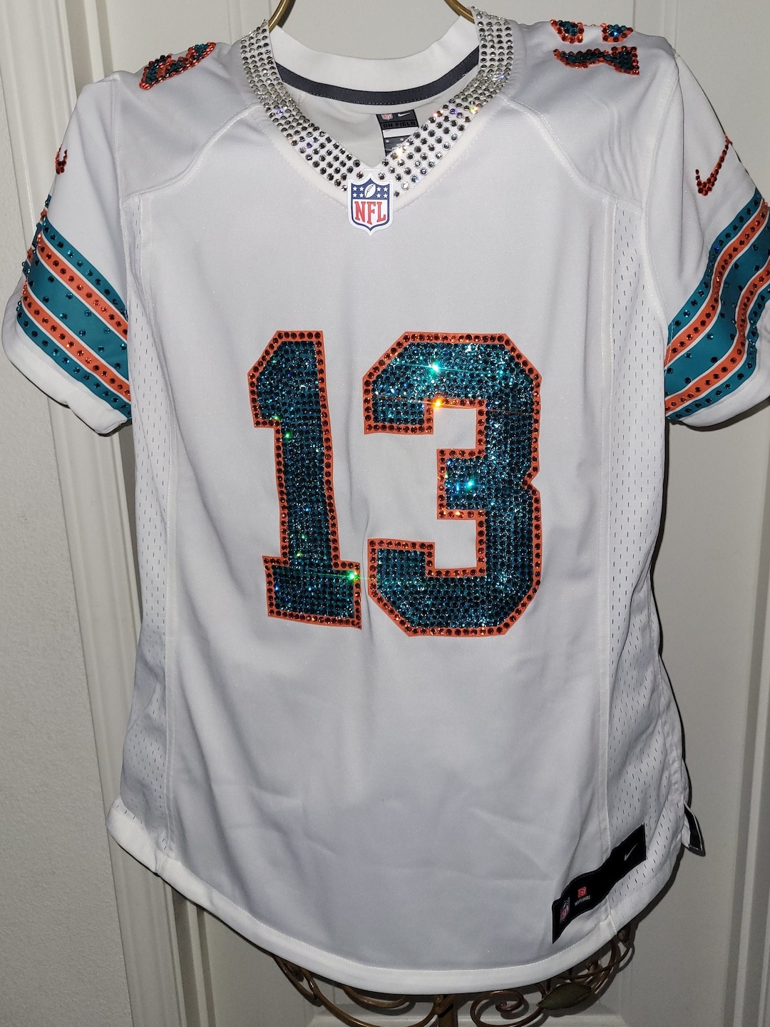 Miami Football Dolphins Vintage Custom Crystal Bling Jersey (this Jersey is  a Display, Jersey Not Included) *please Read Description*