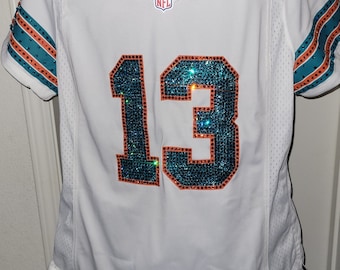 Miami Football Dolphins Vintage Custom Crystal bling jersey (This Jersey is a display, jersey not included) *please read description*