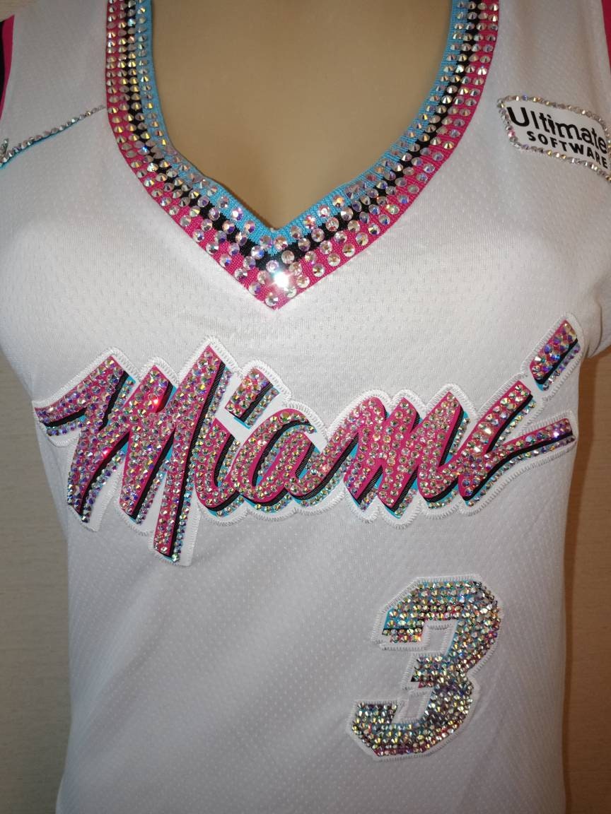 SportnBling Miami Basketball Heat Vintage Crystal Blinged Jersey (Jersey Is A Display Jersey Not Included) Read Description