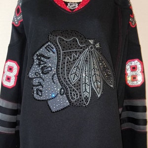 Chicago Hockey Blackhawks Custom Crystal bling Service  *This Jersey is a display, jersey not included* please read description