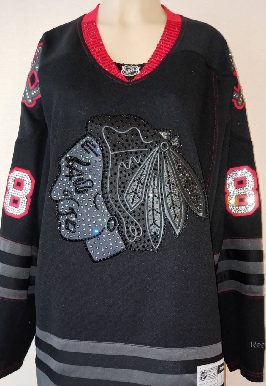 Custom Hockey Jerseys with a Blackhawk Logo and Shoulder Patches – Tally  Hockey Jerseys