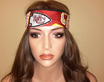 Kansas City Football Crystal Chiefs custom blinged out headband. Order By Tuesday 2/4/25 for Super Bowl Delivery