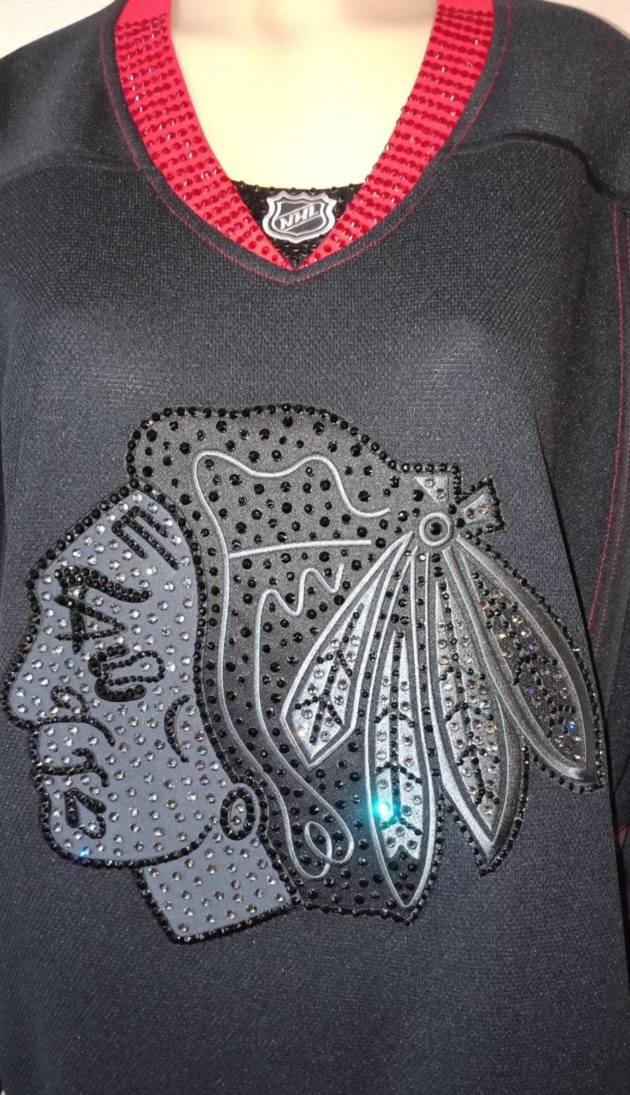 Chicago Hockey Blackhawks Custom Crystal Bling Service this 