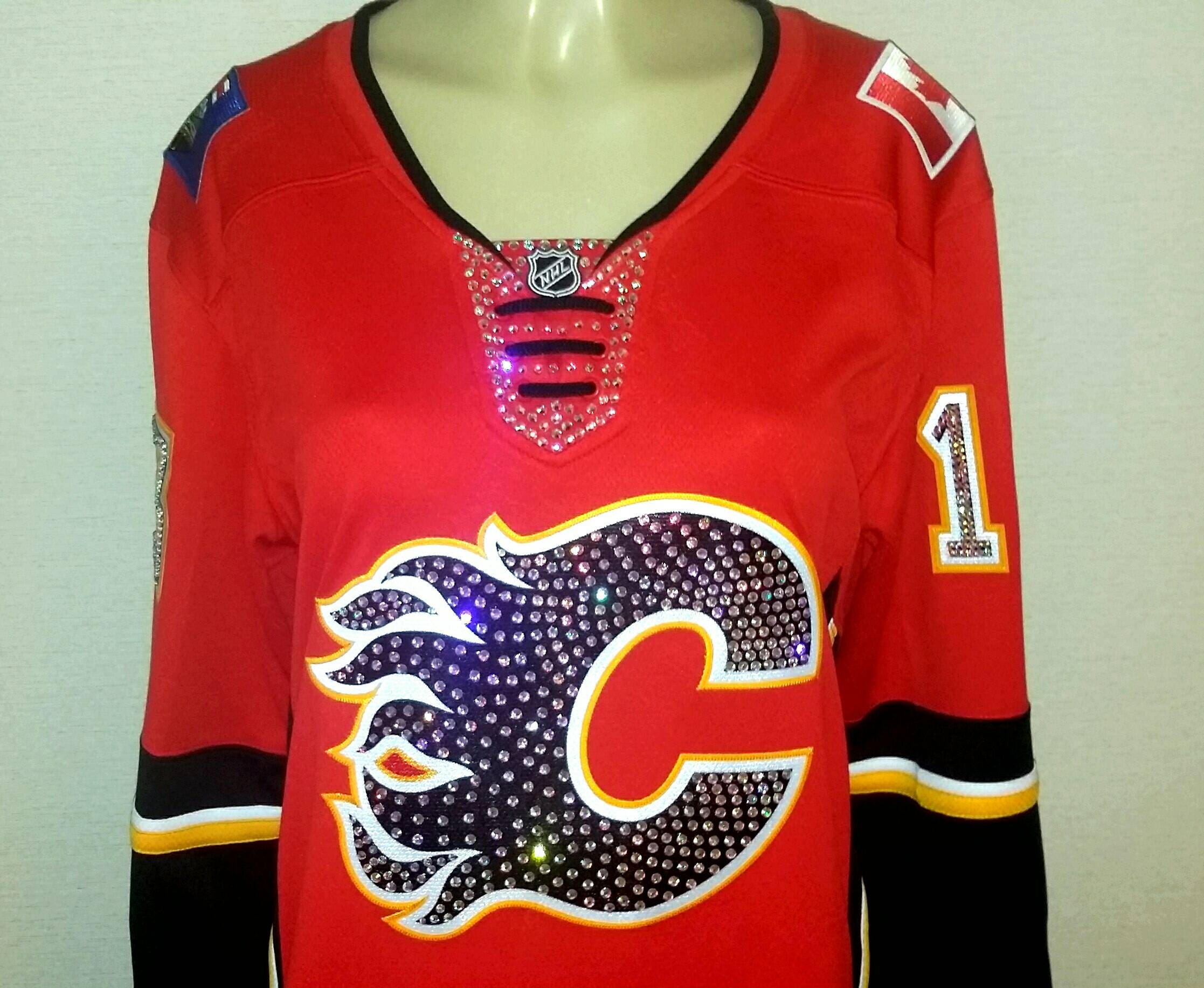 Flames Embroidered Colorblock Hockey Jersey
