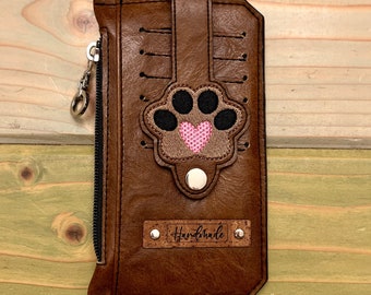 Brown Faux Leather Dog Paw Purse Pal | Dog Paw Wallet | Brown Thin Wallet | Snap Closure Wallet | Ready To Ship