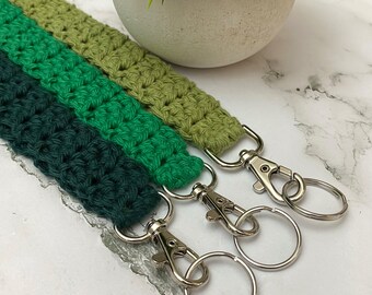 Green Crocheted Lanyard, Handmade Cotton Lanyard, Teacher Gifts, Gifts Under 10, ID Holder, Key Holder, Crocheted Key Holder