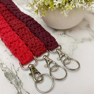 Red Crocheted Lanyard, Handmade Cotton Lanyard, Teacher Gifts, Gifts Under 10, ID Holder, Key Holder, Crocheted Key Holder image 1