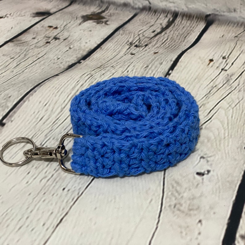 Blue Crochet Lanyard, Crochet Lanyard, Handmade Cotton Lanyard, Gift for Her, Teacher Gift, ID Holder, Keys, Crochet Key Holder Blue