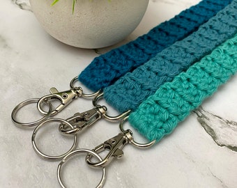 Teal Crocheted Lanyard, Handmade Cotton Lanyard, Teacher Gifts, Gifts Under 10, ID Holder, Key Holder, Crocheted Key Holder