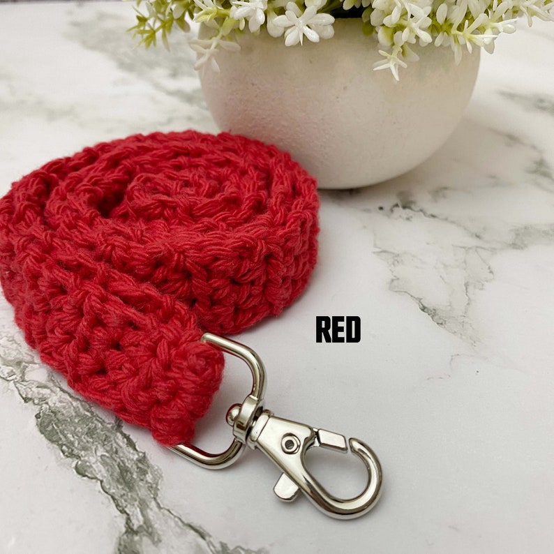 Red Crocheted Lanyard, Handmade Cotton Lanyard, Teacher Gifts, Gifts Under 10, ID Holder, Key Holder, Crocheted Key Holder image 6