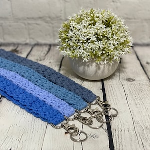 Blue Crochet Lanyard, Crochet Lanyard, Handmade Cotton Lanyard, Gift for Her, Teacher Gift, ID Holder, Keys, Crochet Key Holder image 1