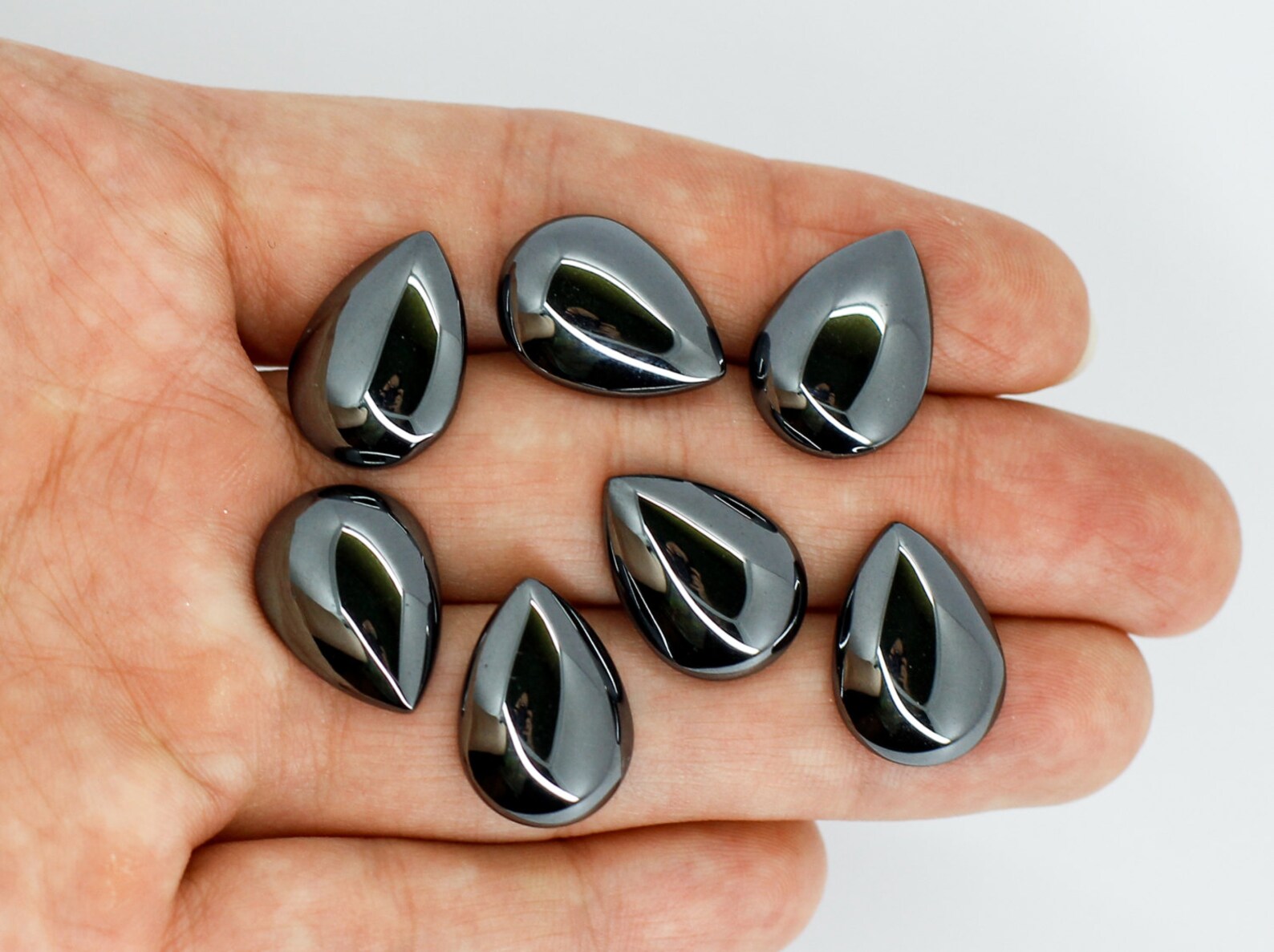18x13 Hematite gem cabochon Pear teardrop gemstone Cab Pair Etsy