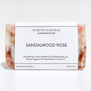 Sandalwood Rose Bar Soap -  Natural Soap, Handmade Soap, Homemade Soap, Handcrafted Soap