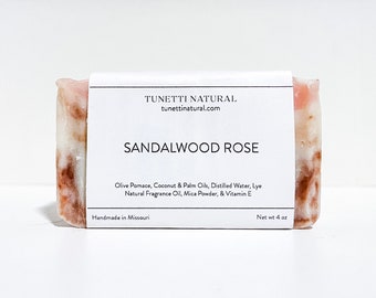 Sandalwood Rose Bar Soap -  Natural Soap, Handmade Soap, Homemade Soap, Handcrafted Soap