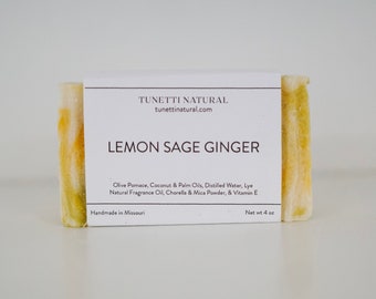 Lemon Sage Ginger Soap -  All Natural Soap, Handmade Soap, Homemade Soap, Handcrafted Soap