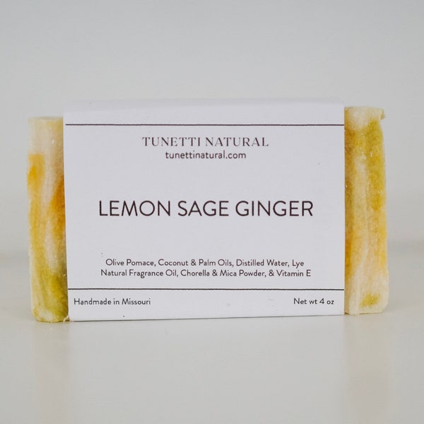 Lemon Sage Ginger Soap -  All Natural Soap, Handmade Soap, Homemade Soap, Handcrafted Soap