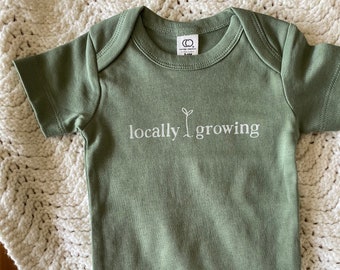 locally growing ~ organic cotton baby onesie ~ muted earth tones ~ gender neutral, eco-friendly, fair-trade ~ baby shower gift ~ earth day