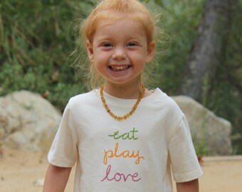 eat play love ~ organic cotton toddler tee ~ gender neutral white ~ unisex toddler clothes, hippie kids tee ~ raise a hippie, play outside