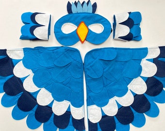 Kids Peacock Wings, Adult Peacock Outfit, Hornbill Costume, Bird Wings & Mask, Available in Sizes Child-Adult S-XL