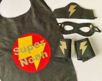 Kids Felt Full Name Superhero Costume, Kids Superhero Flash Cape, "Super" Cape with Flash, Kids Felt Cape. Robins Bobbins. ANY NAME / COLOUR