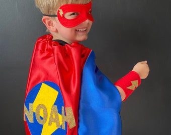 Kids Superhero Cape, Personalised Super Hero Birthday Cape, Kids Custom Superhero Cape, Kids Satin Superhero Costume. CHOOSE COLOUR & NAME.