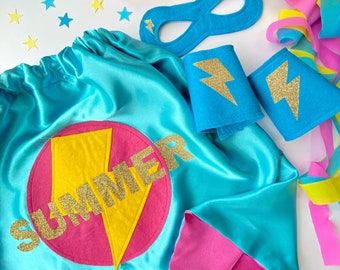 Kids Birthday Superhero Party Cape, Full Name Superhero Costume