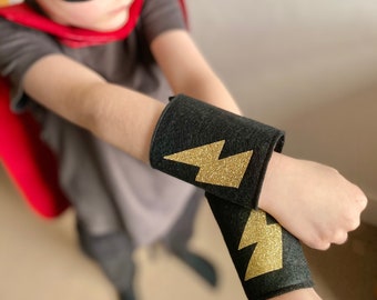 Superhero Costume Accessory, Flash Power Bands, Gold Star Cuffs, Superhero Accessory, Wrist Bands. Felt Cuffs w/ Gold Star/Flash. Any Colour